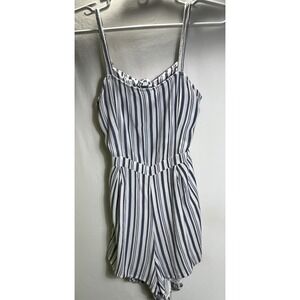 Hollister Striped Open Back Romper White & Blue Tie Back Jumper Size Medium